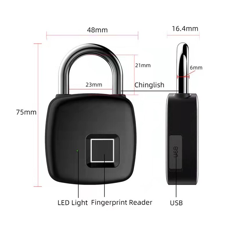 USB Rechargeable Smart Padlock Keyless Fingerprint Lock IP65 Waterproof Anti-Theft Security Padlock Door Luggage Case Bag Lock - Image 4